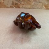 Old vallauris hand shaped brown ceramic pocket tray vintage decoration