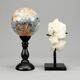 Decorative duo — Maligano jasper sphere & quartz clusters on bases