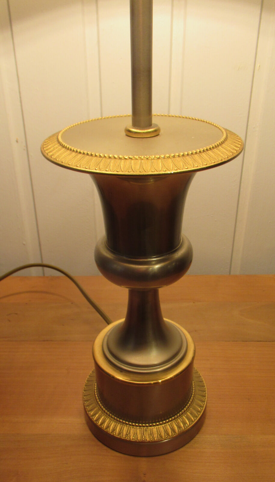 Vintage lamp, steel and brass. Pig bladder lampshade