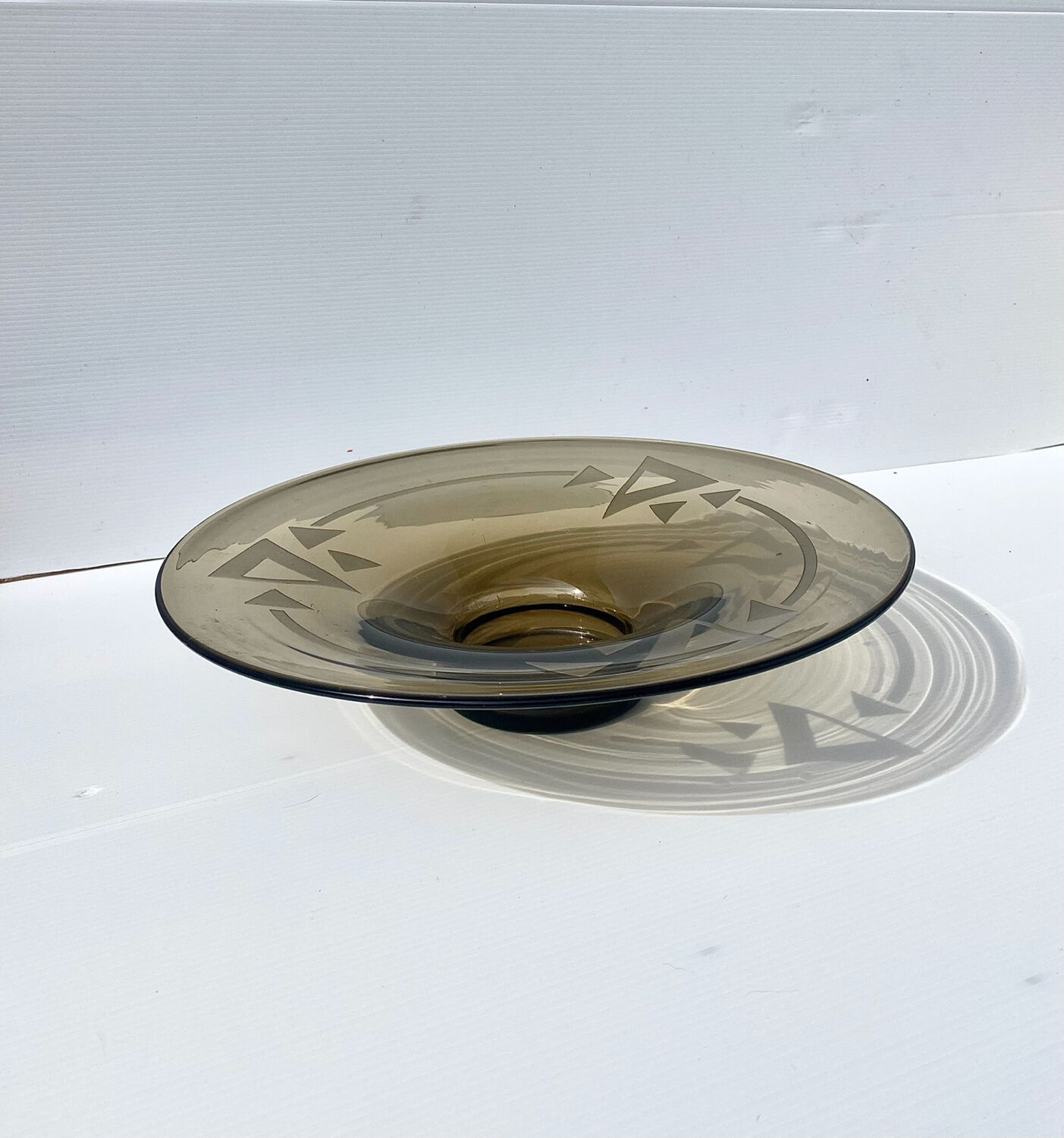 Large Art Deco smoked glass bowl