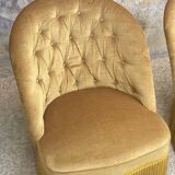 Pair of vintage toad armchairs in golden yellow velvet
