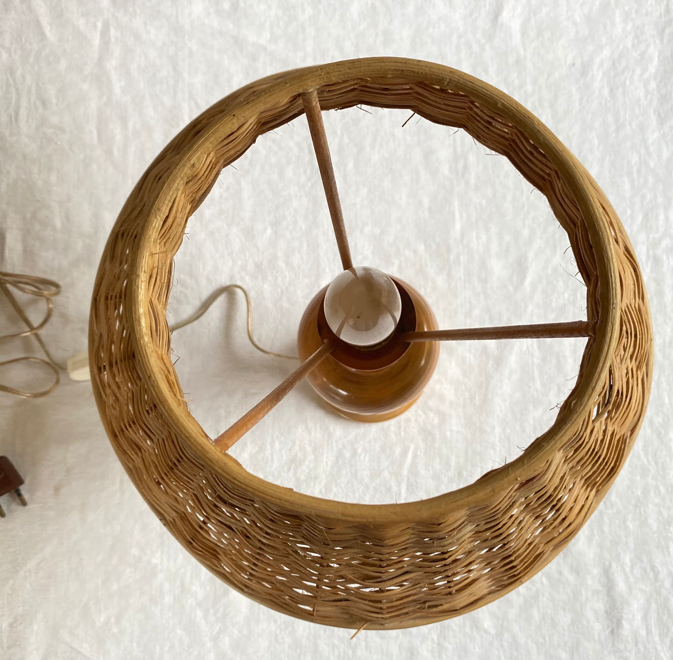 Wooden foot lamp rattan lampshade