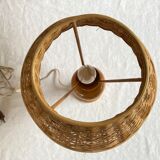 Wooden foot lamp rattan lampshade