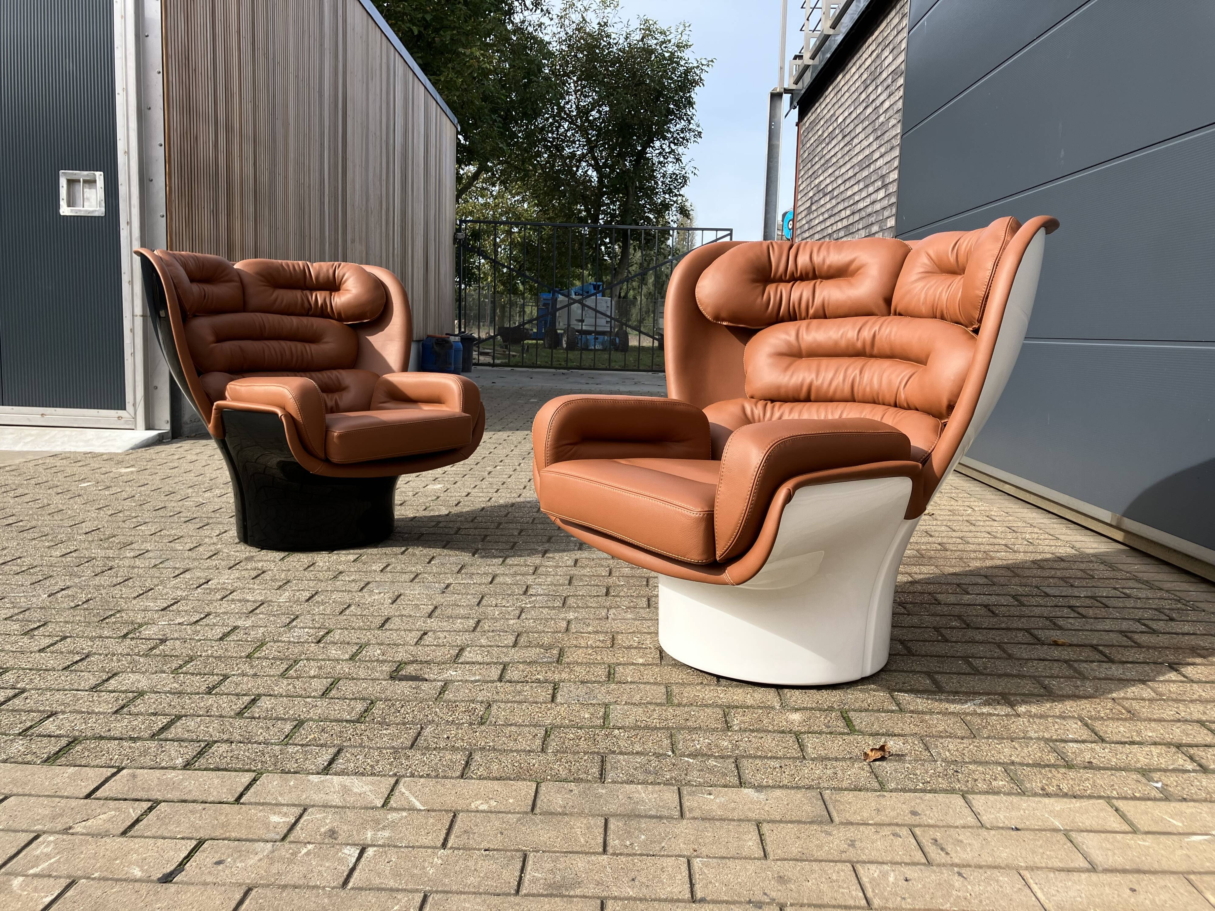 Joe Colombo Elda chair Longhi, Cognac leather in new condition!