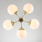 Mid-century Modern Italian Brass and Opaline Sputnik Chandelier