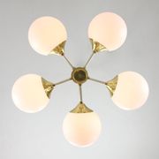 Mid-century Modern Italian Brass and Opaline Sputnik Chandelier