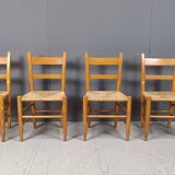 Mid century oak and wicker dining chairs, set of 4 - 1970s