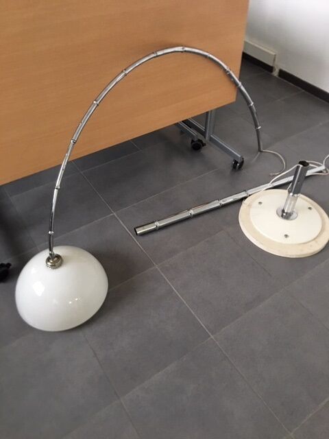 Vintage lamppost arc bamboo chrome and opaline 1970