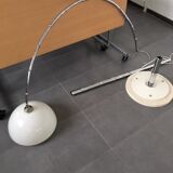 Vintage lamppost arc bamboo chrome and opaline 1970