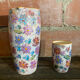 Orangeade Service VALLAURIS Ceramic Flowers Pitcher + 6 Vinta Glasses