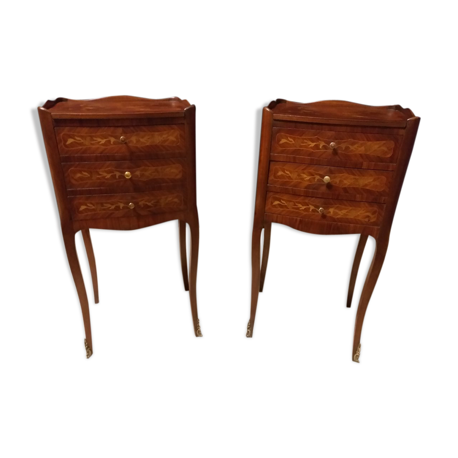Pair of bedside tables, Louis XVth style and marquetry