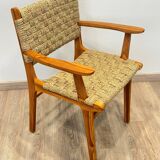 Pair of woven teak armchairs