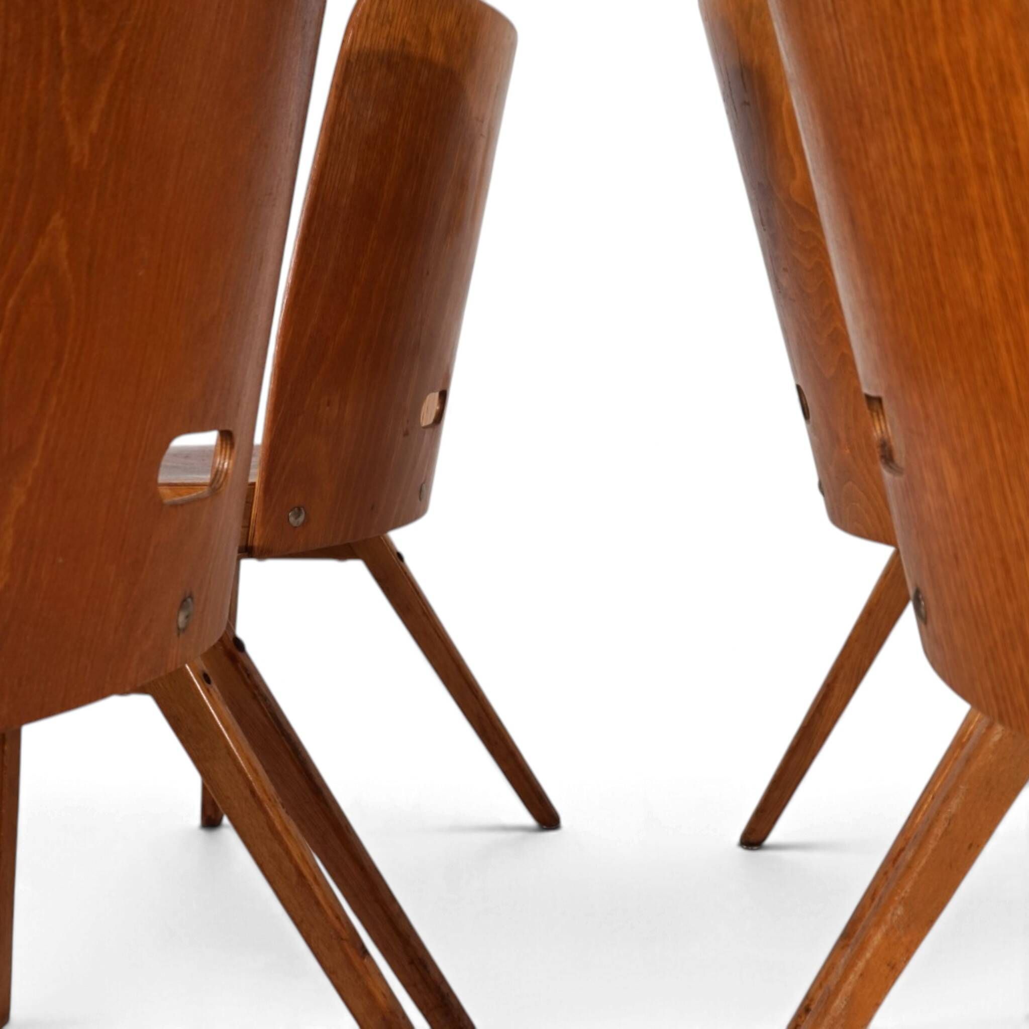 Set of 4 Bauhaus-inspired dining chairs, stackable, 1950