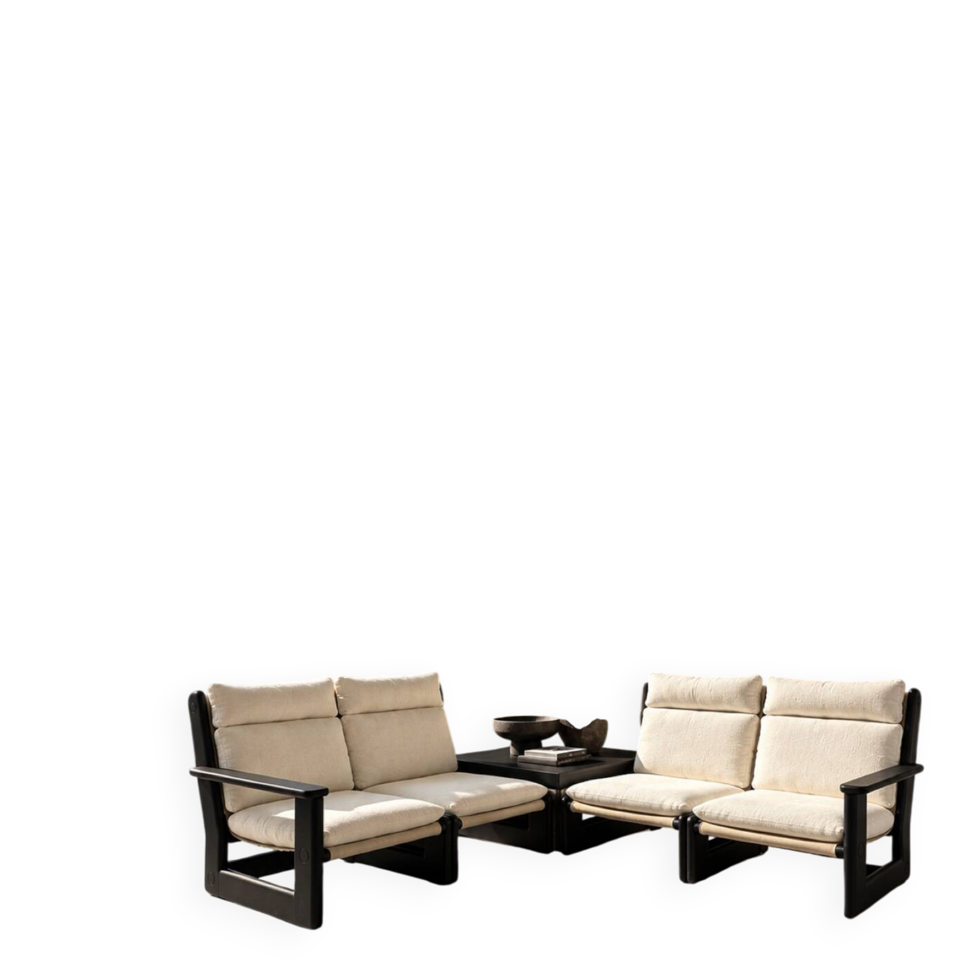 Modular brutalist living room set – 4 armchairs + table / Germany 1970