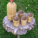 Rattan bottle and glasses