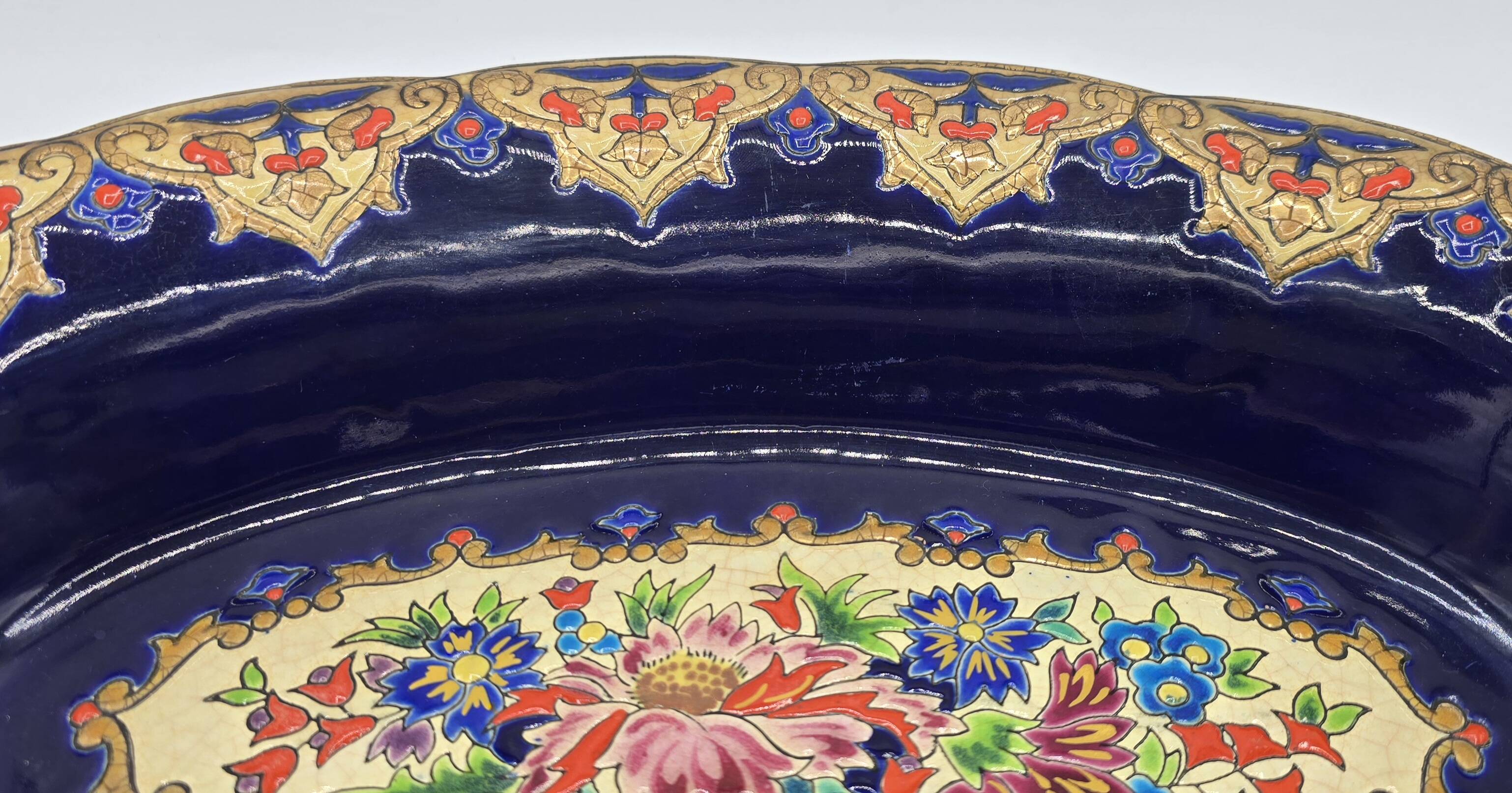 Oval dish in glazed earthenware by M. P. Chevallier, Manufacture des Émaux