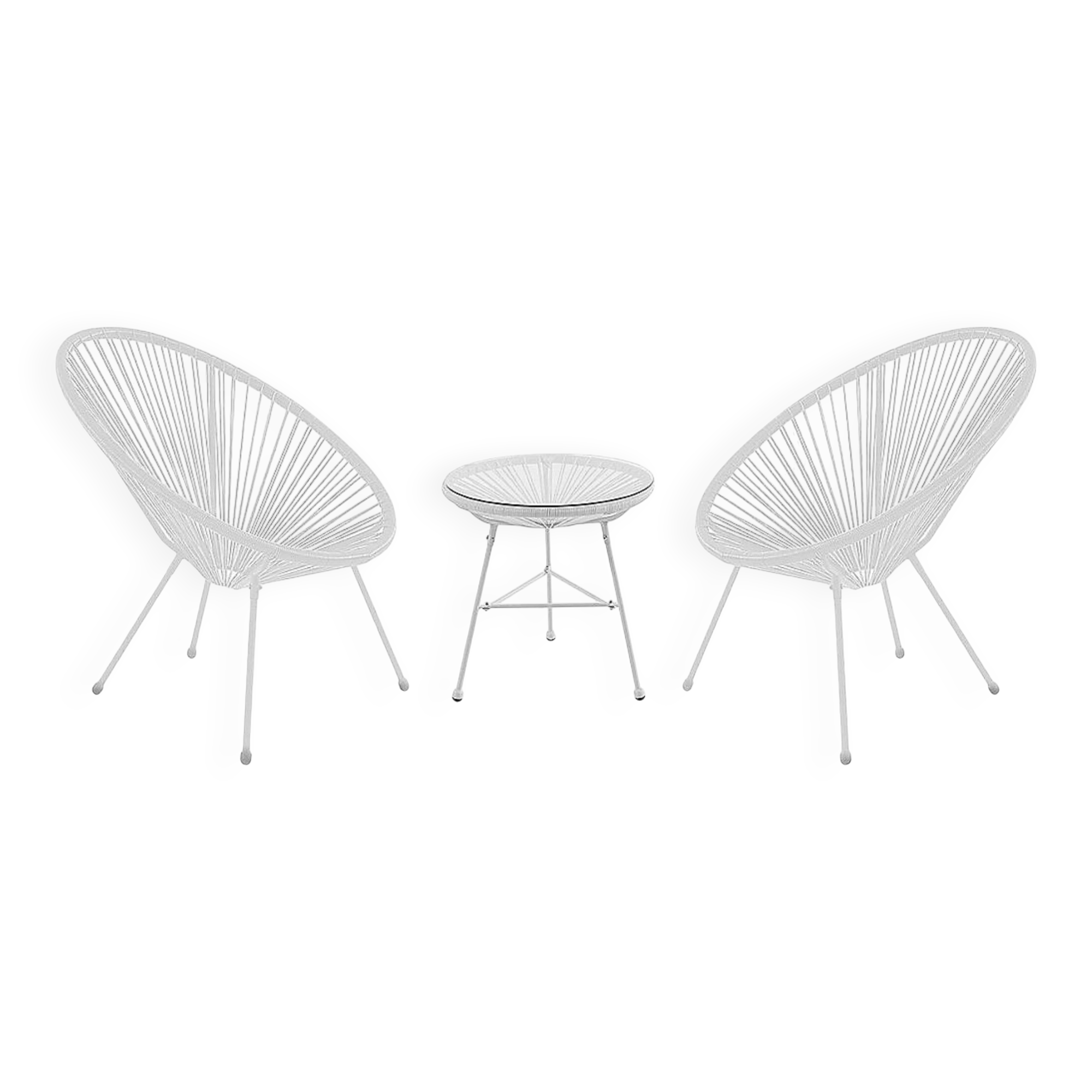 Set of 2 Armchairs + Glass Top Table