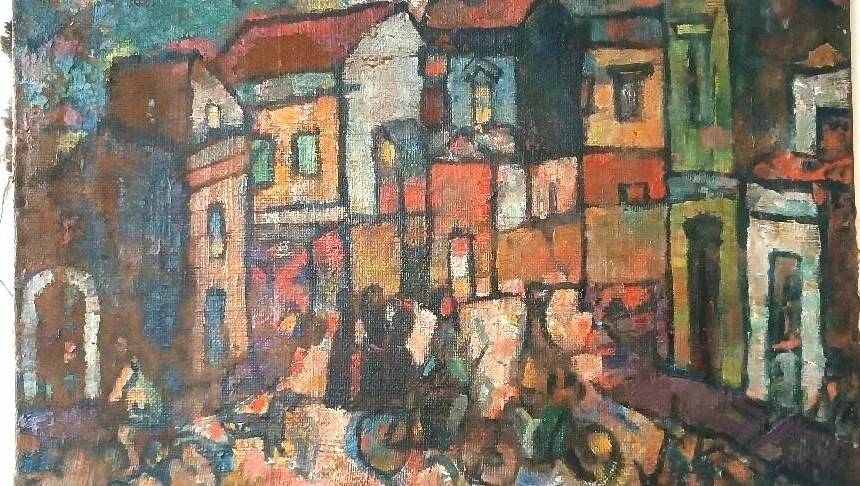 Oil on Canvas "Syracuse Square" by Ferruccio Ferri - Exhibition in La Spezia