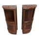 Corner bedside tables, in walnut