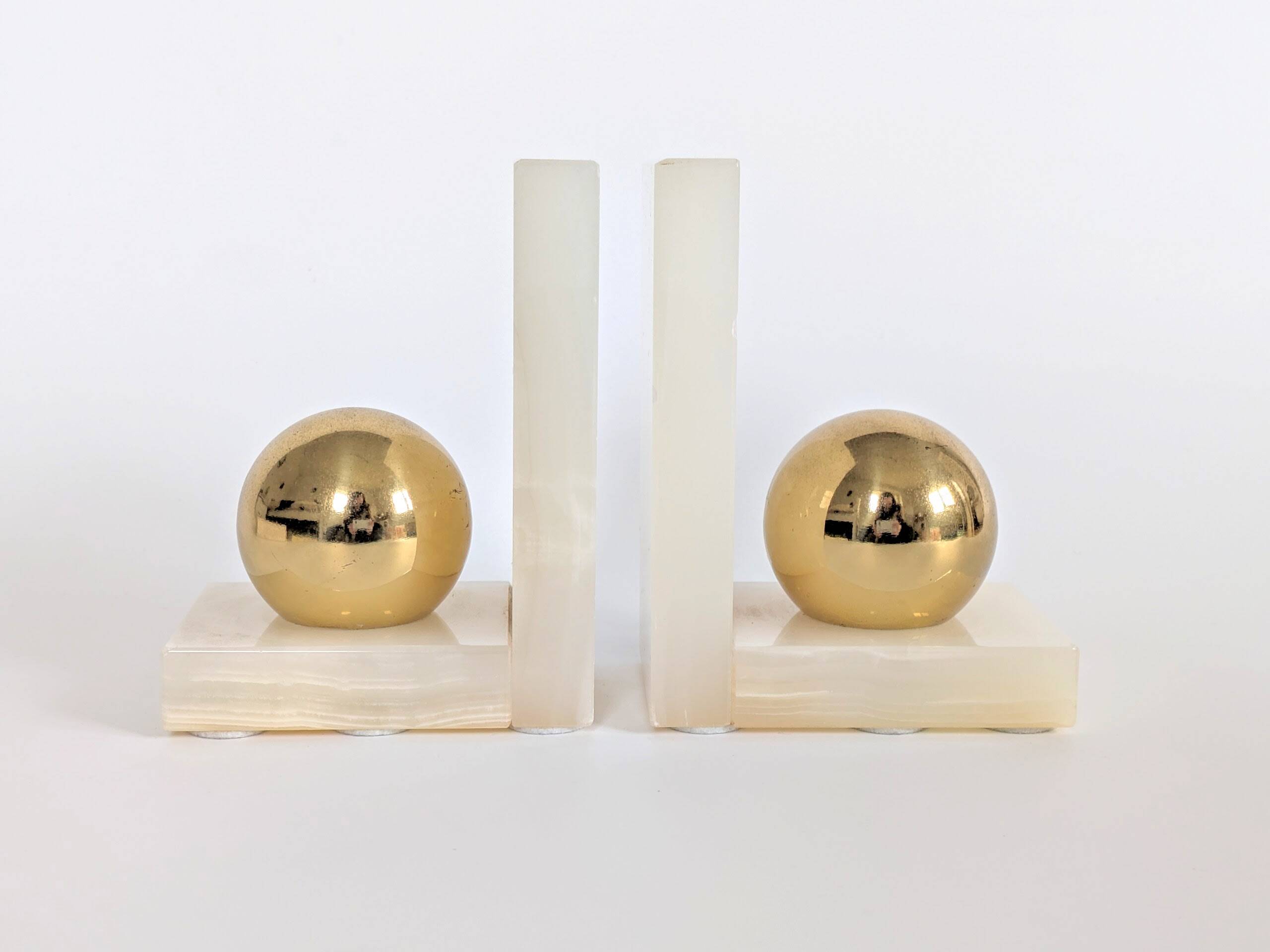 Onyx and Brass Bookends | Modernist Orbs | Art Deco Germany