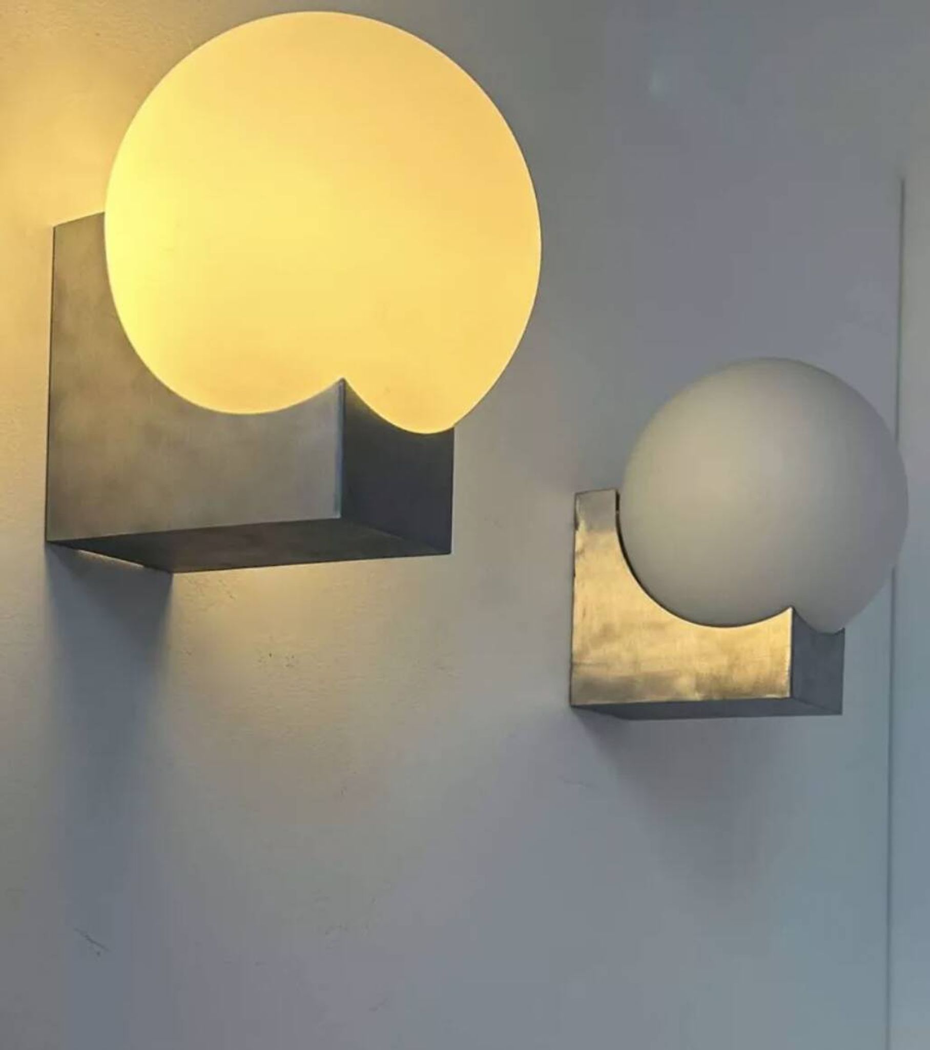 Pair of vintage wall lights, brushed metal and opaline, France 1970
