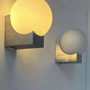 Pair of vintage wall lights, brushed metal and opaline, France 1970