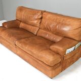 Roche Bobois sofa in tan/cognac patinated leather - France, circa 1970/80
