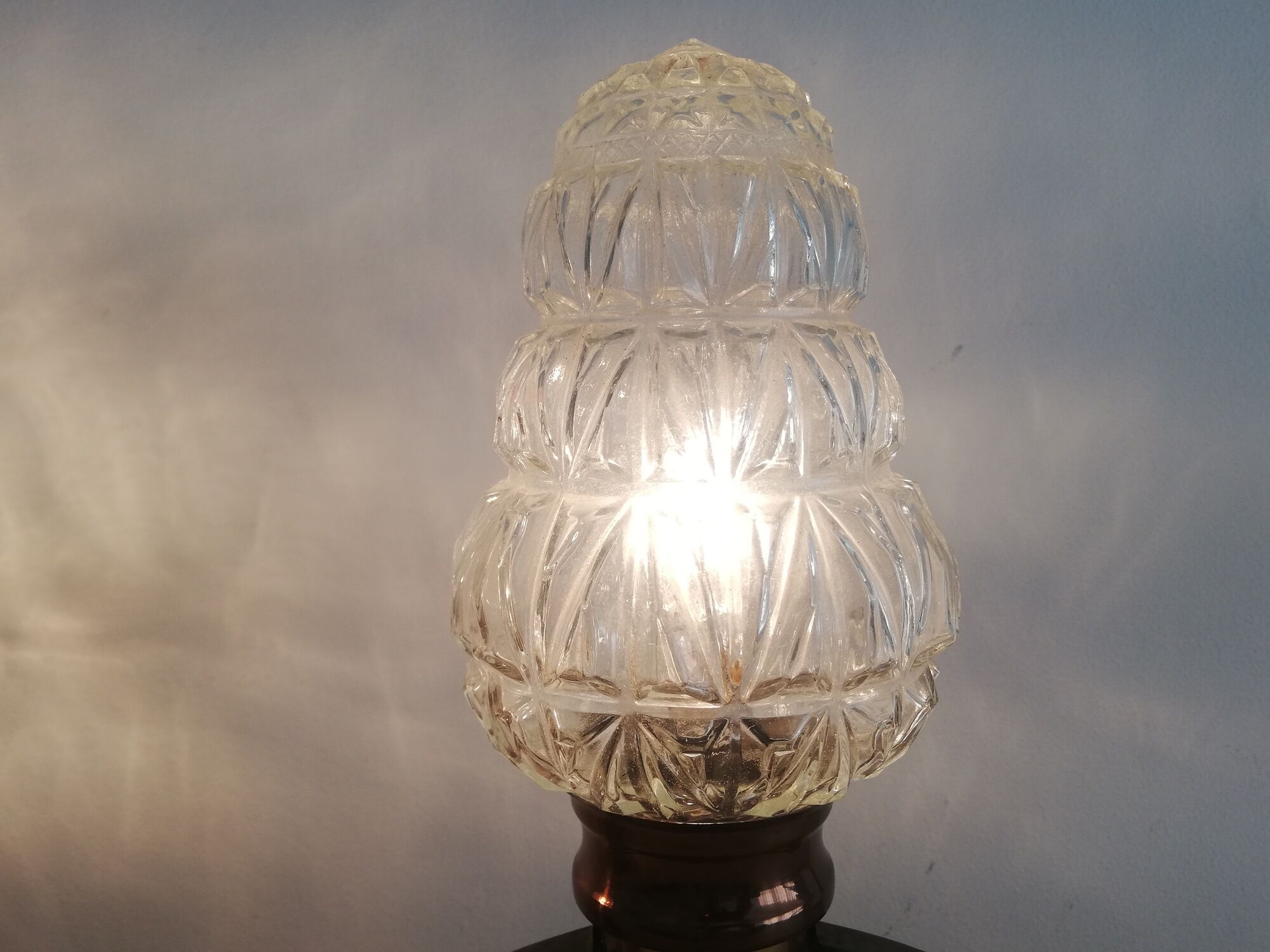 Pair of Ar Nouveau style copper and crystal table lamps vintage 1950s 50s