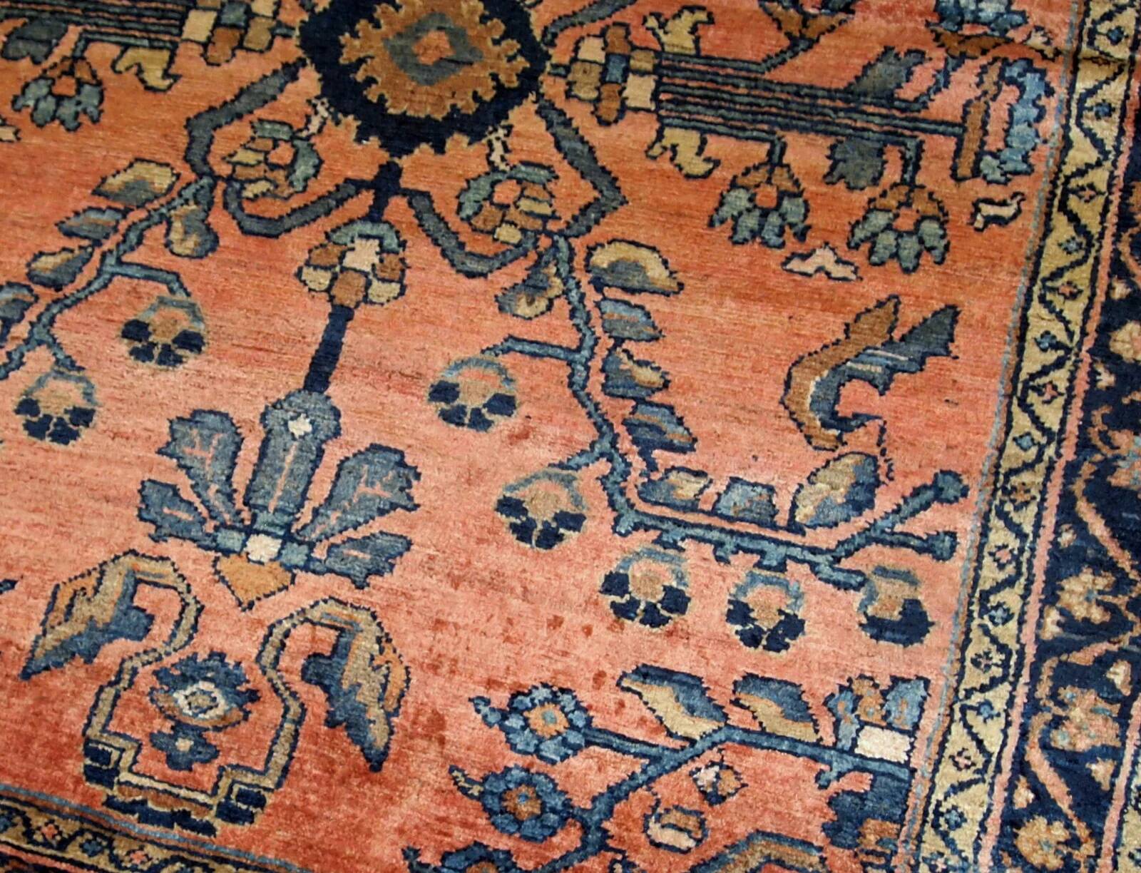 Handmade antique Persian Lilihan rug 3.5' x 5.4' (106cm x 164cm) 1920s - 1B676