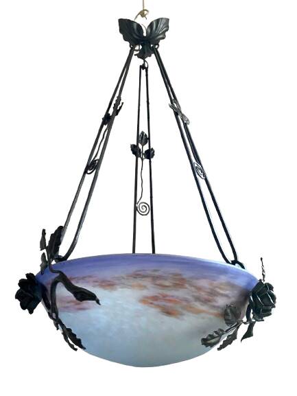 Art Nouveau suspension pâte de verre signed Degué