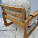 Set of 3-seater sofa + sled chair, 60/70's in oak