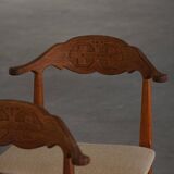 Henning Kjærnulf, set of 8 oak chairs with jute fabric, mid-century Danish, 1960s.