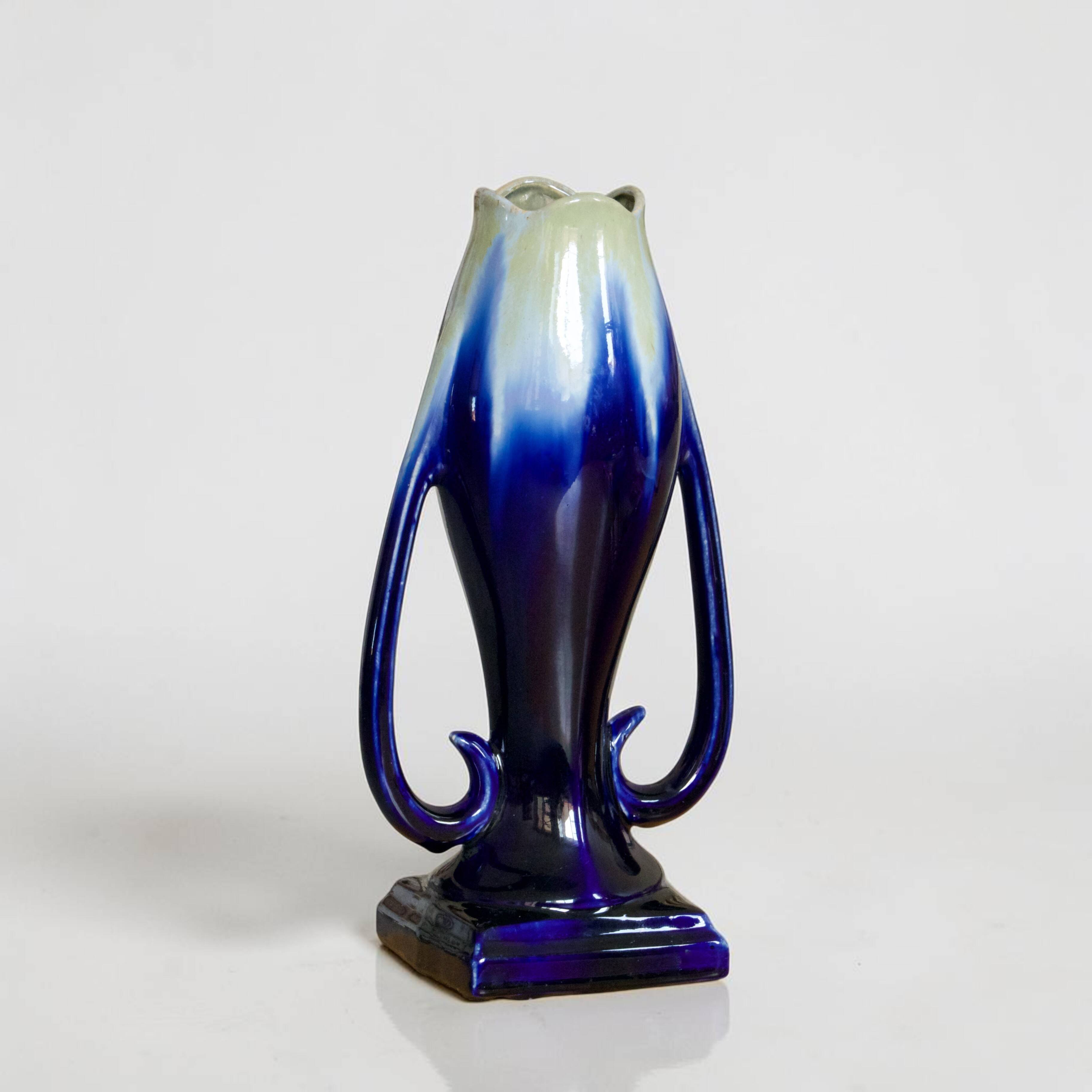 Large Art Nouveau vase by Thulin in glazed flame stoneware.