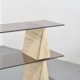 Travertine and smoked glass bookcase, Italy, circa 1970