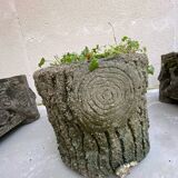 Pair of tree trunk cement planters