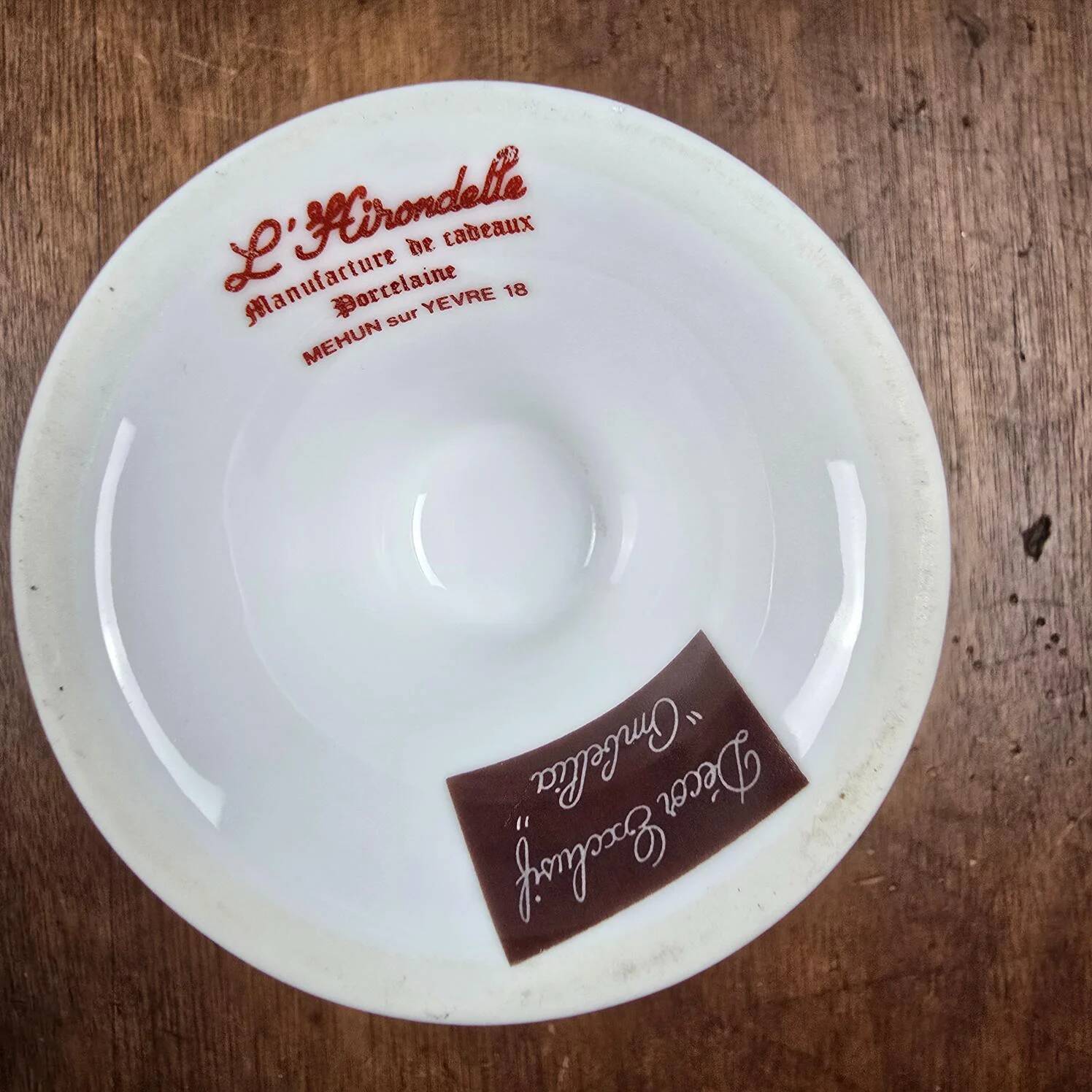 Set of 6 vintage porcelain mazagrans L'Hirondelle Ombellia, exclusive decoration.
