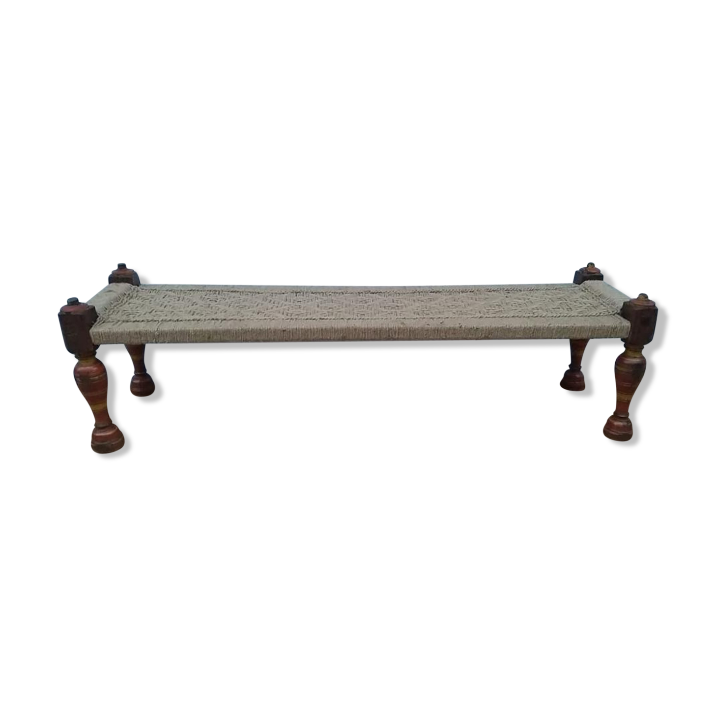 Charopy bench in tek with braided jute seat