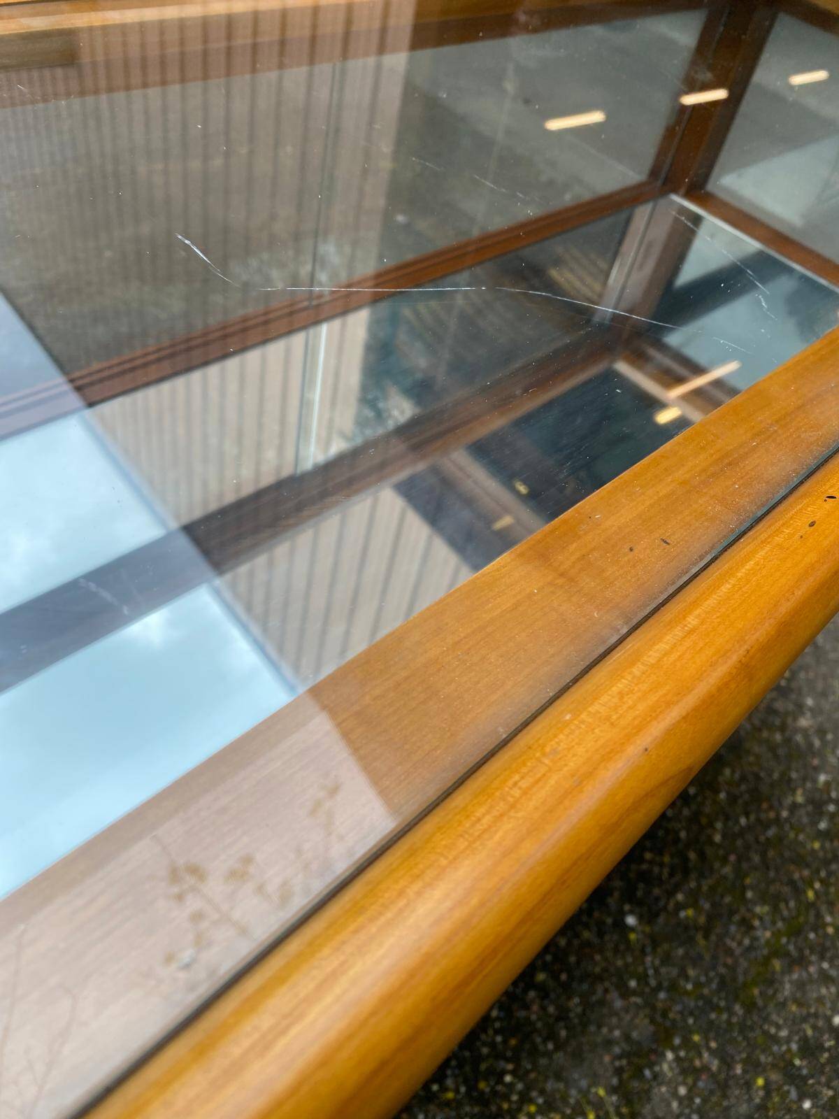 Vintage Scandinavian console in solid wood with glass, 103cm.