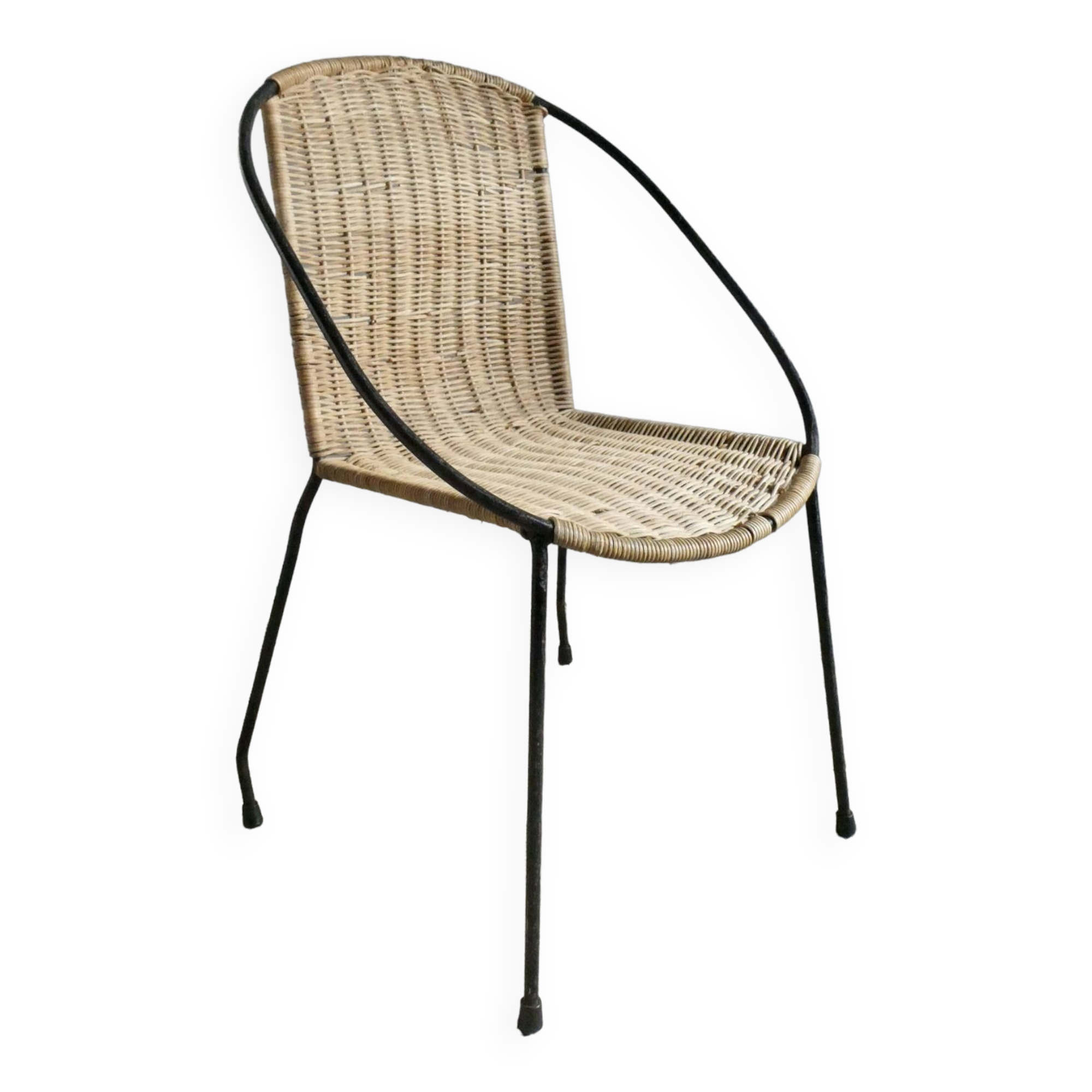 Children's armchair in iron and rattan, vintage