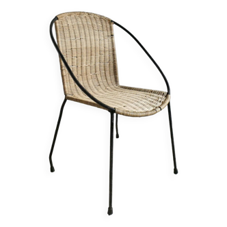 Children's armchair in iron and rattan, vintage