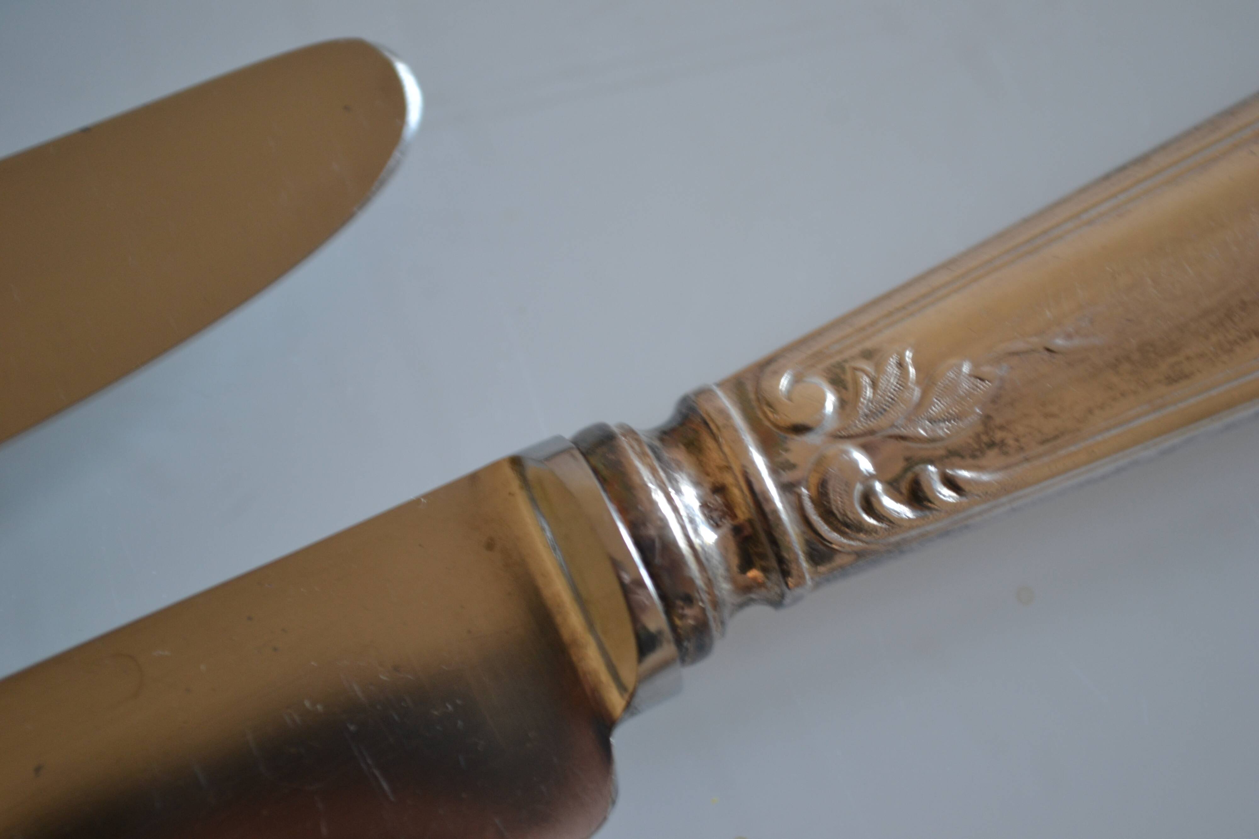 12 silver metal table knives 25.5 cm