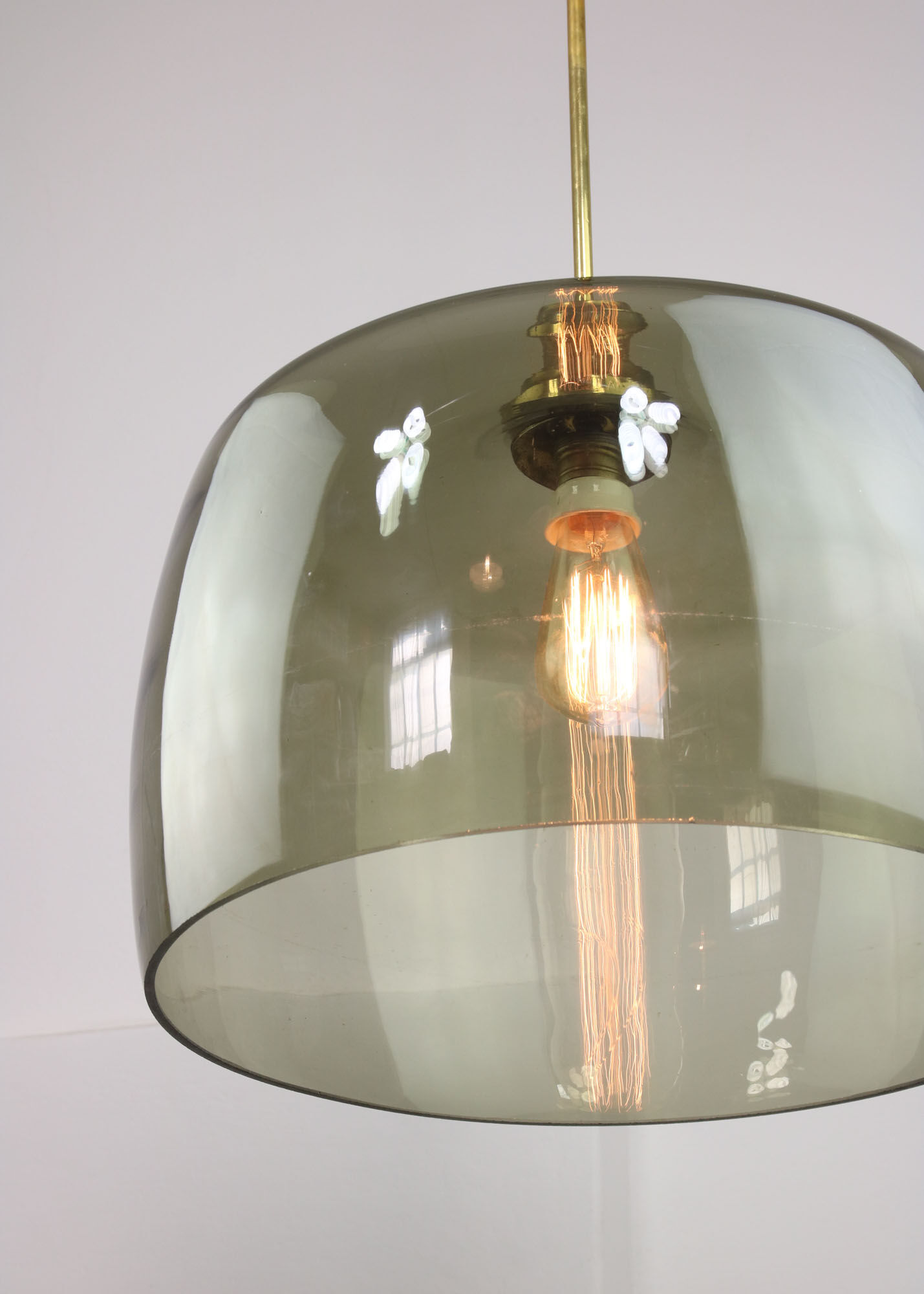 Green italian mid-century glass & brass ceiling lamp