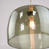 Green italian mid-century glass & brass ceiling lamp