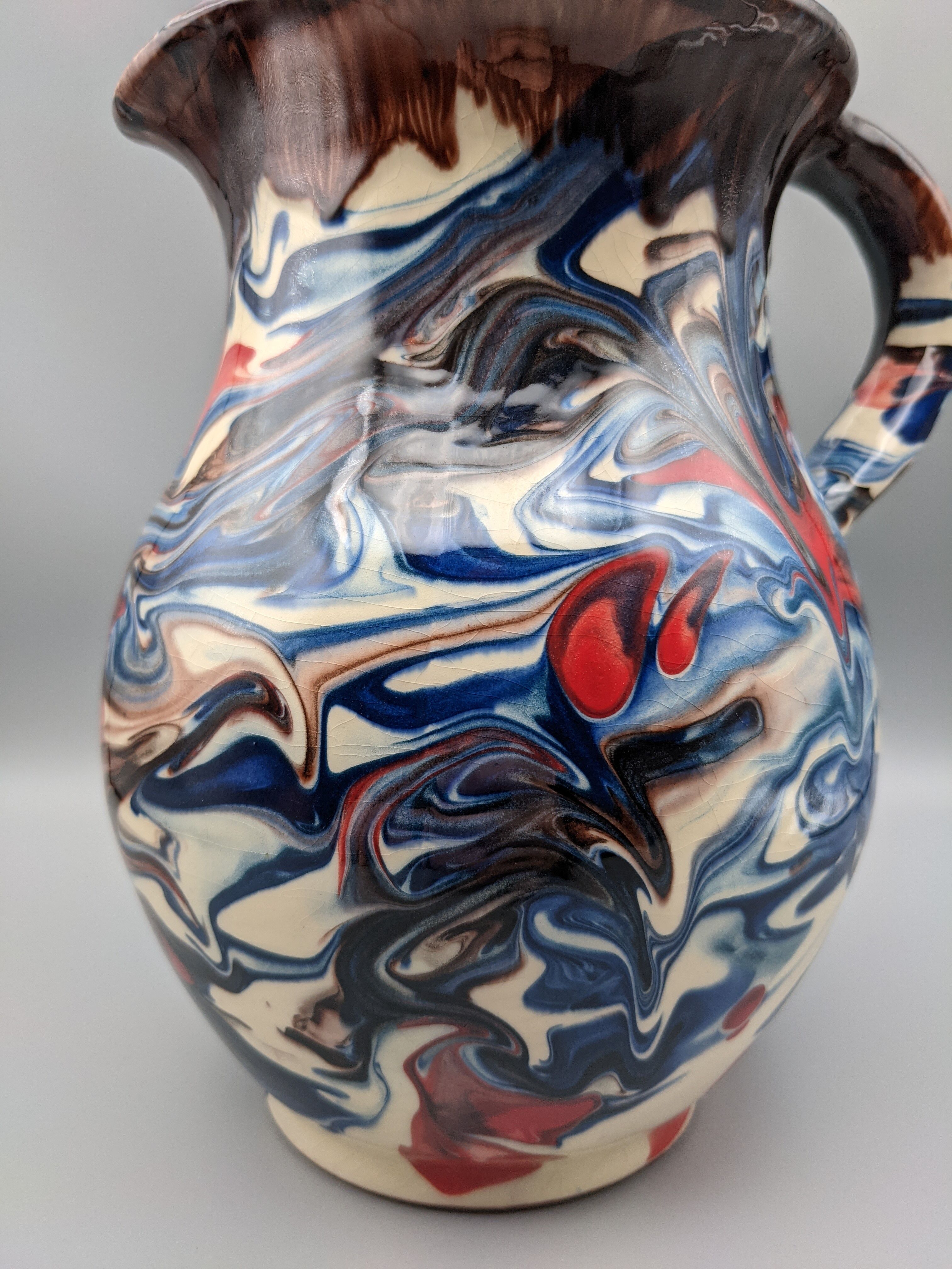 Pitcher broc cruche multicolored coulure in glazed terracotta 2 liters