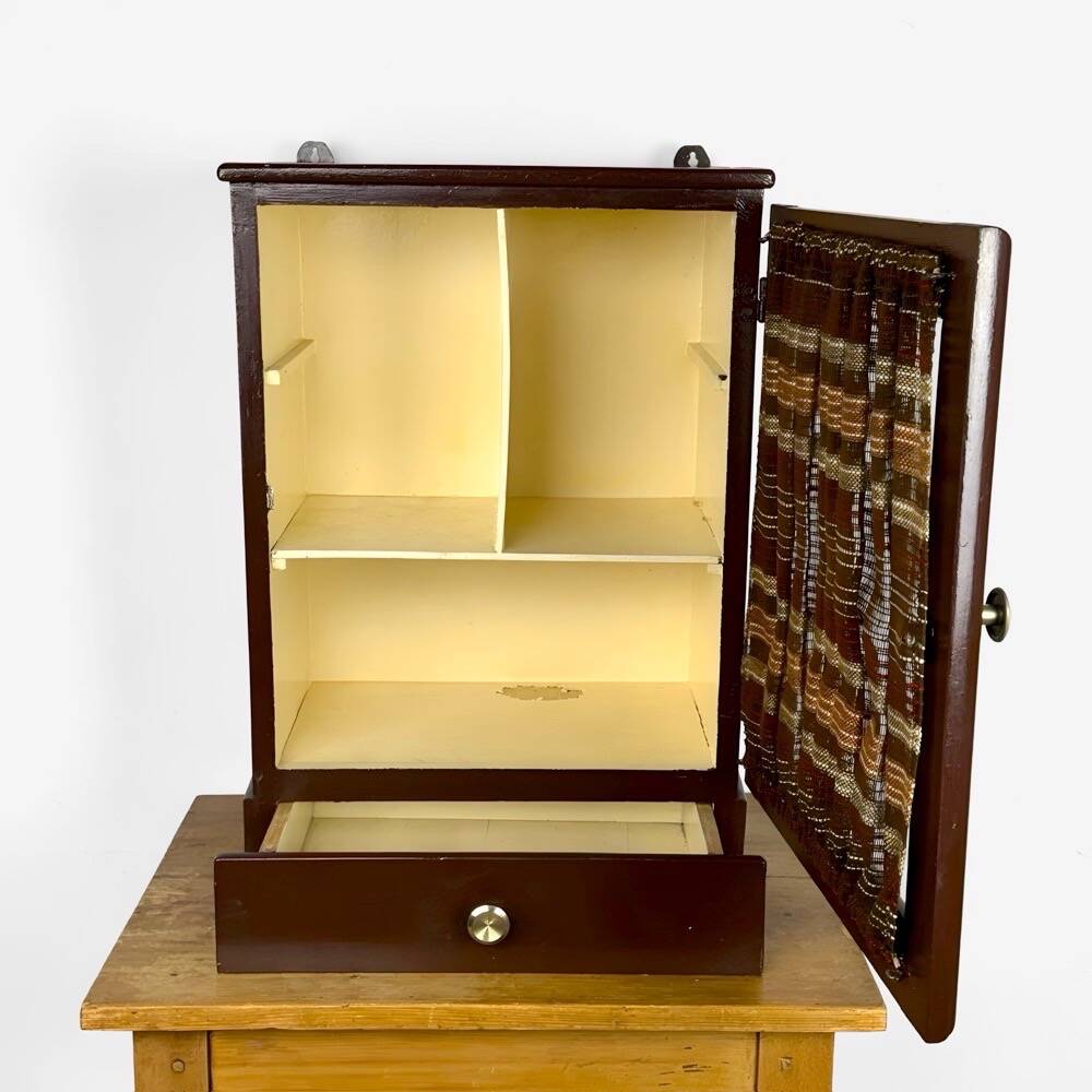 Antique wooden and glass wall cabinet
