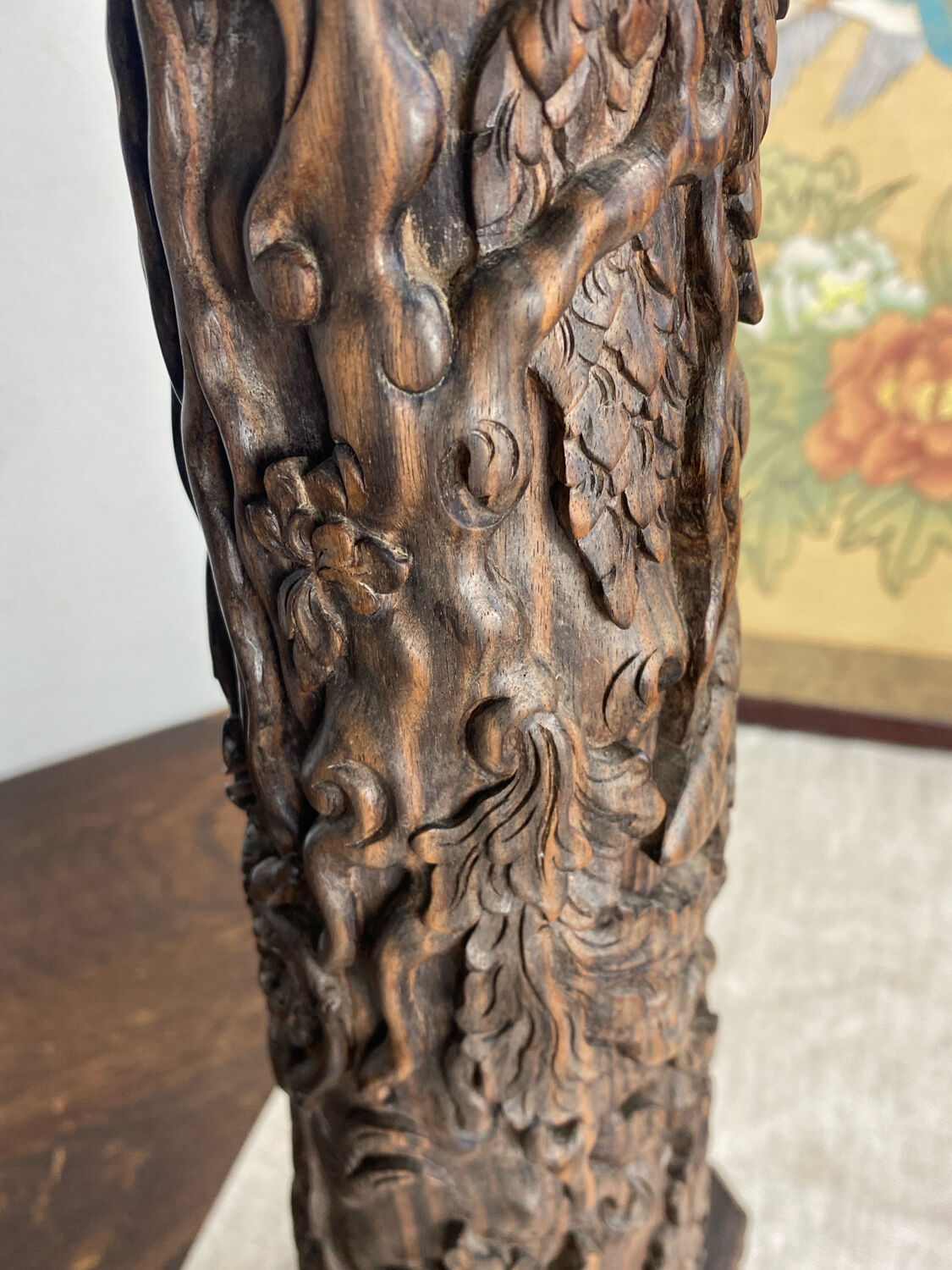 Carved wooden Balinese lamp base