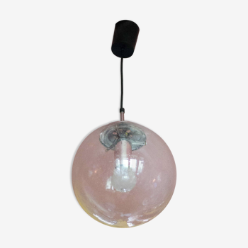 Suspension Glashütte Limburg vintage , boule verre bullé, lampe de plafond, lustre boule