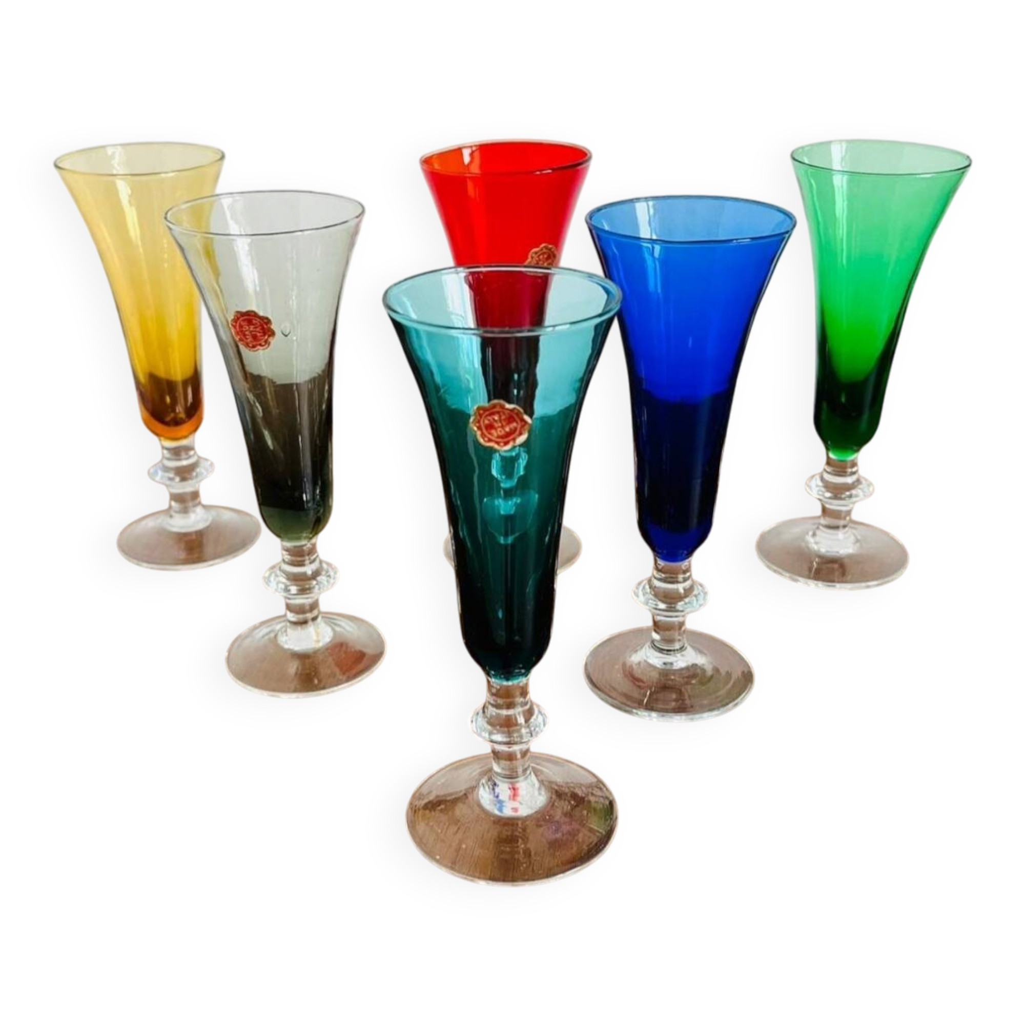 6 colorful Italian champagne flutes from the 50s