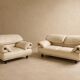 Italian leather buffalo sofa set in ecru – Poltromec Circa 1980