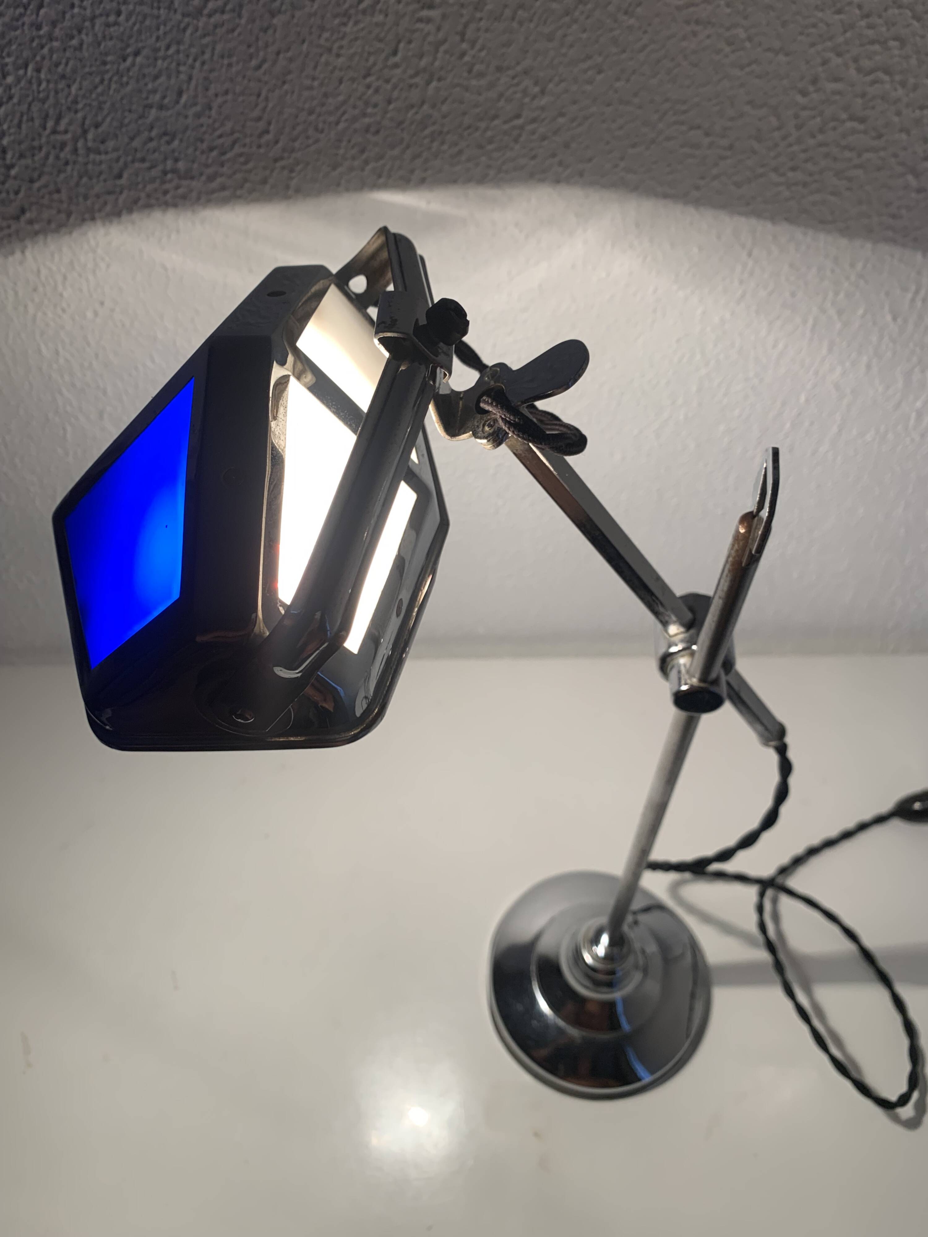 Pirouett vintage 1930 Art Deco blue chrome lamp - 50 cm